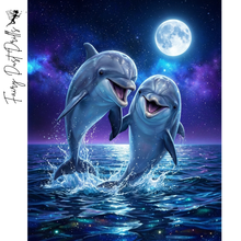 Ladda upp bild till gallerivisning, Diamond Painting Dolphins Moonlight