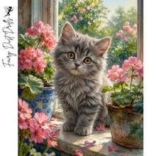 Ladda upp bild till gallerivisning, Diamond Painting Katt Pelargoner
