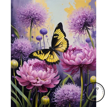 Ladda upp bild till gallerivisning, Diamond Painting Lila Blommor Och Fjäril