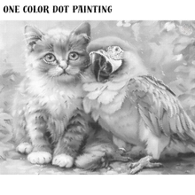 Ladda upp bild till gallerivisning, One Color Dot Painting Katt Med Papegoja