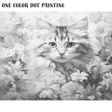 Ladda upp bild till gallerivisning, One Color Dot Painting Katt Bland Blommor