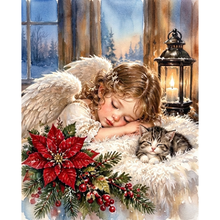 Ladda upp bild till gallerivisning, Diamond Painting Änglaflicka Med Katt