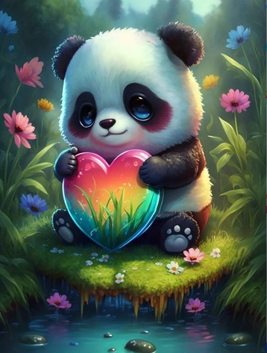 Diamond Painting Panda Hjärta*
