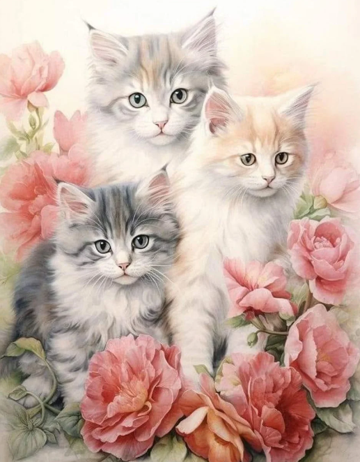 Diamond Painting Cats And Flowers*