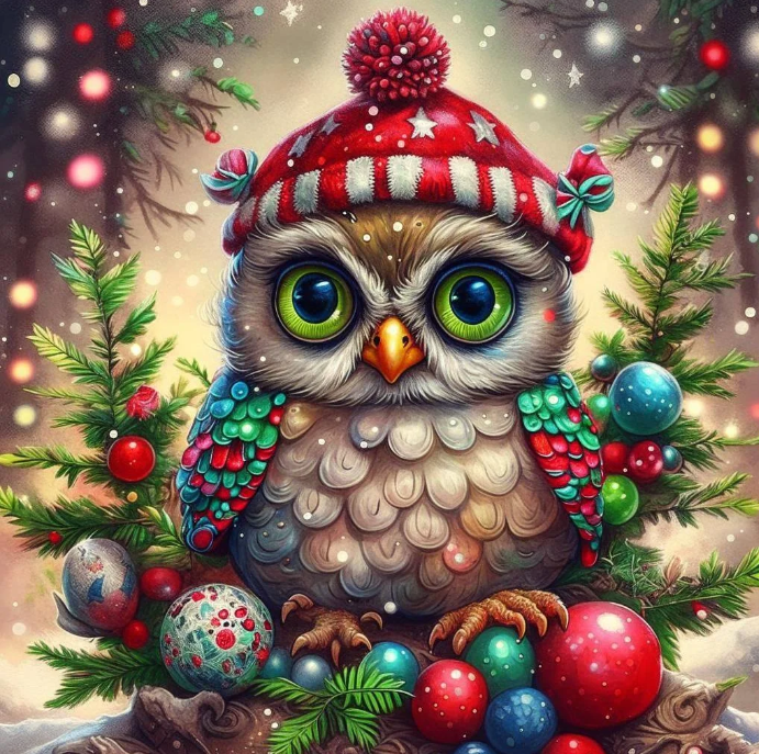 Diamond Painting Christmas Owl*
