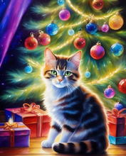 Ladda upp bild till gallerivisning, Diamond Painting Katt Vid Julgran