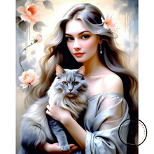 Ladda upp bild till gallerivisning, Diamond Painting Woman With Cat