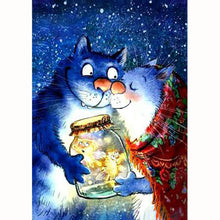 Ladda upp bild till gallerivisning, Diamond Painting Blue Cats Fire Flies