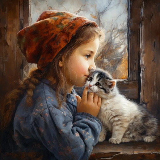 Diamond Painting Flicka Med Katt*