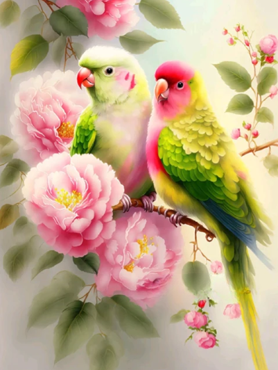 Diamond Painting Parrots And Flowers*