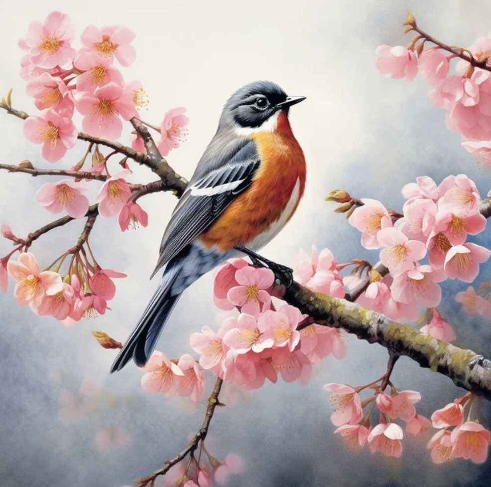 Diamond Painting Fågel Blomsterträd*