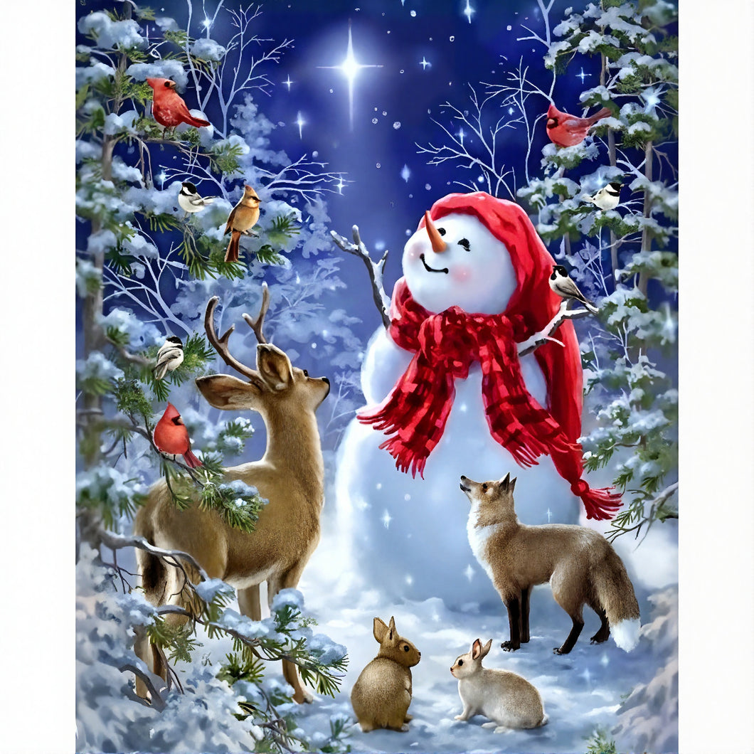 Diamond Painting Fairy Dust Drill Snowman And Forest Animals