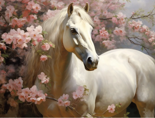 Diamond Painting White Horse Flowers *