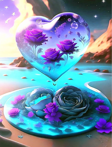 Diamond Painting Purple Rose Heart*