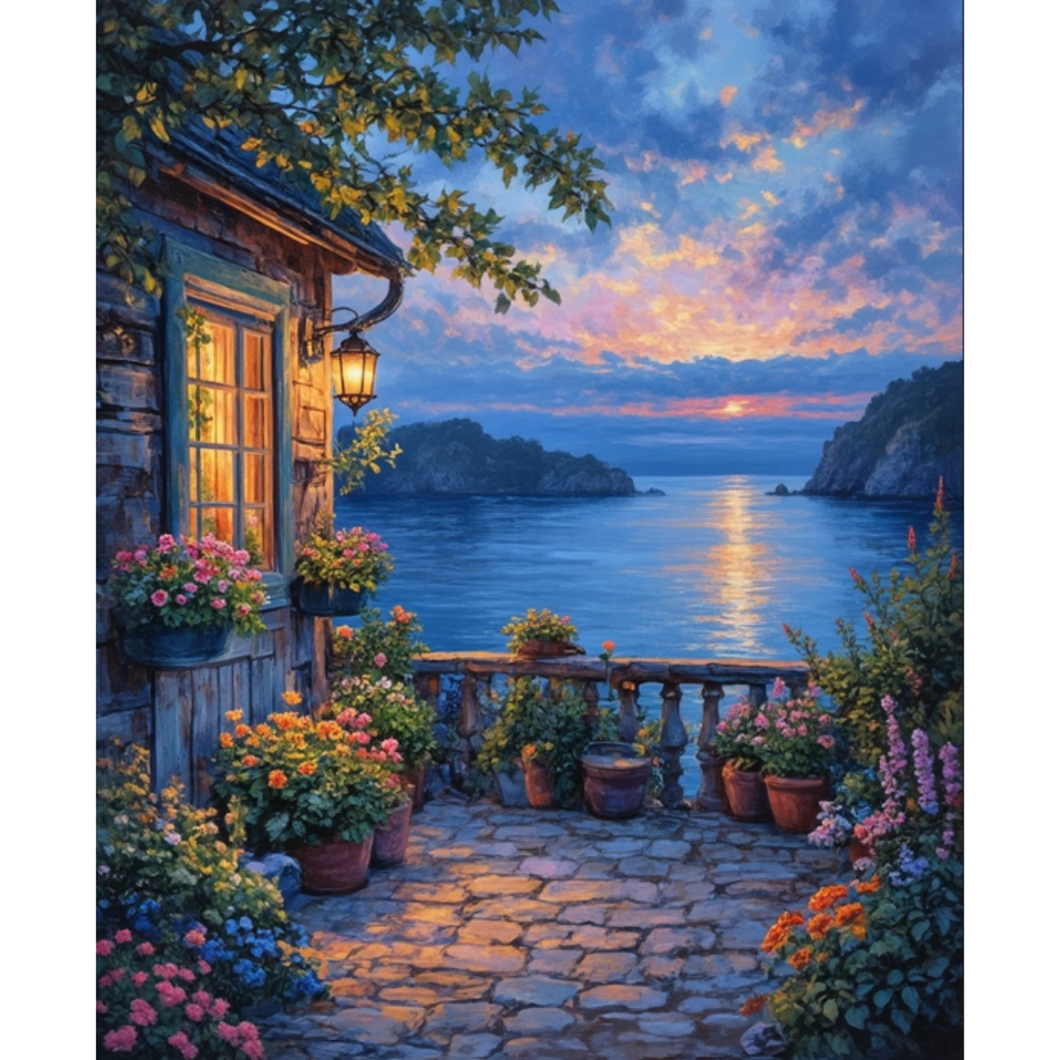 Diamond Painting Terass Solnedgång