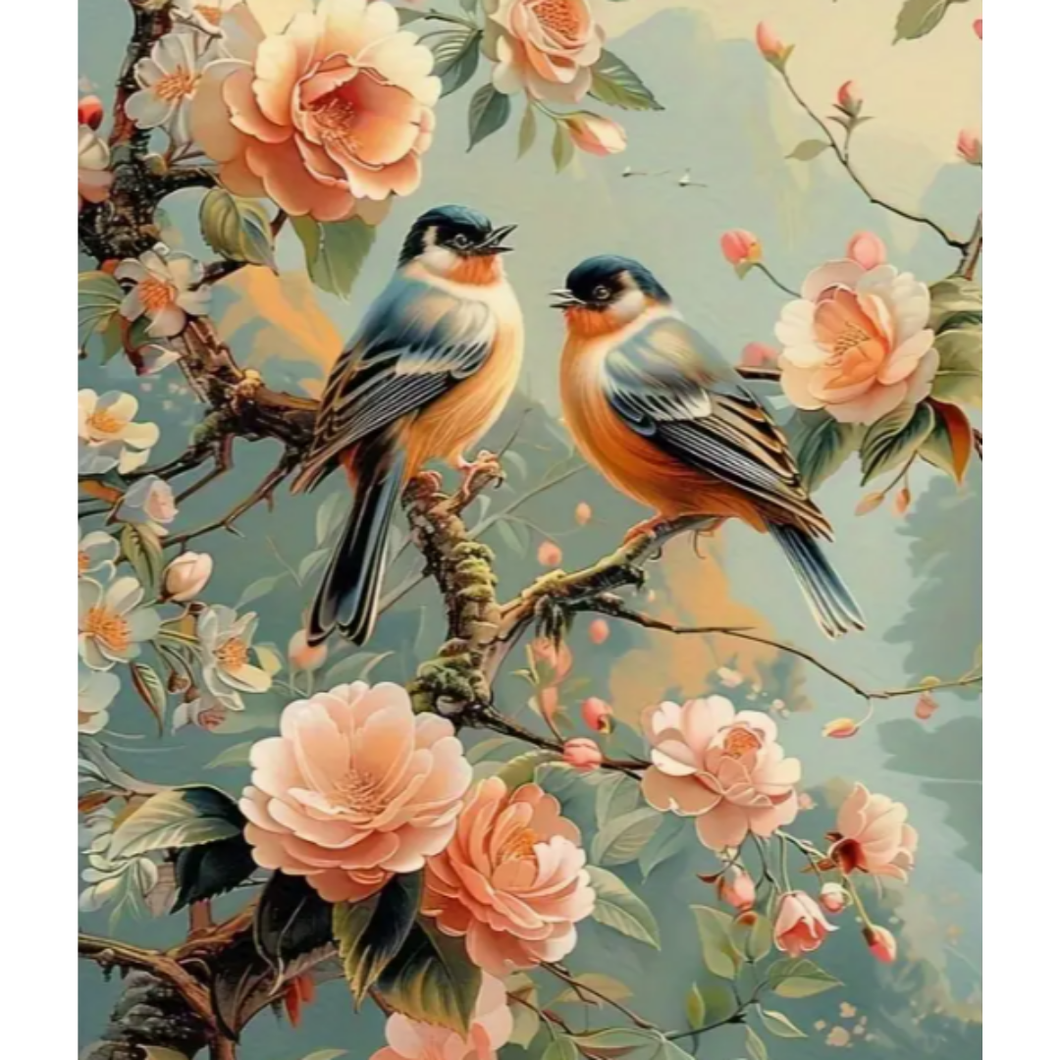 Diamond Painting Fåglar I Vackert Blomsterträd