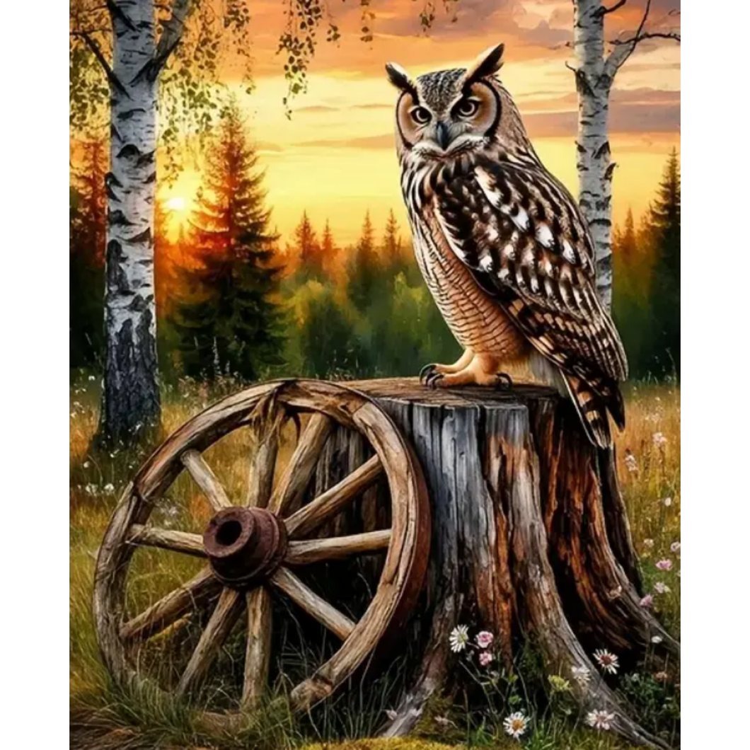 Diamond Painting Uggla På Stubbe