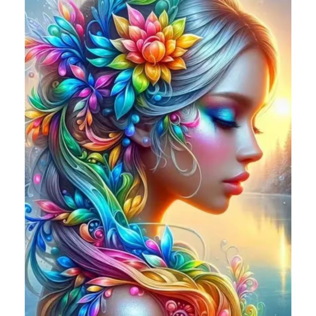 Diamond Painting Girl Color Flowers
