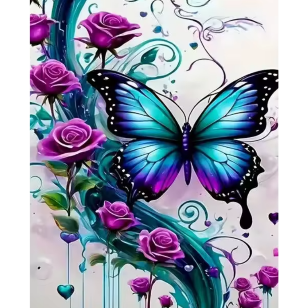 Diamond Painting Fairy Dust Drill Fjäril Och Rosor