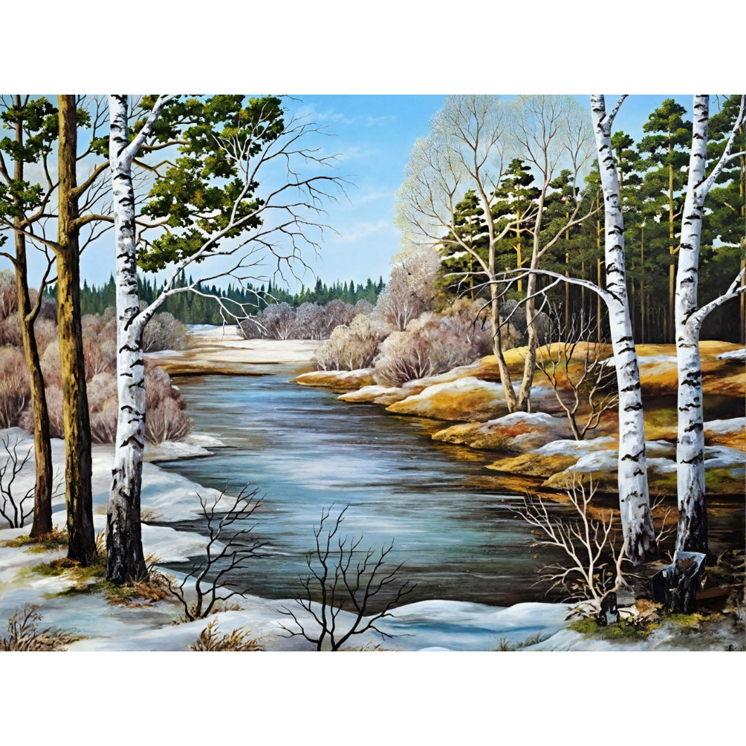 Diamond Painting Fairy Dust Drill Björkar Vid Å Vinter