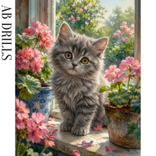 Ladda upp bild till gallerivisning, Diamond Painting Katt Pelargoner
