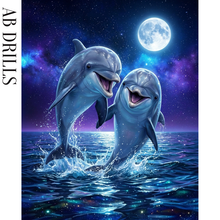 Ladda upp bild till gallerivisning, Diamond Painting Dolphins Moonlight
