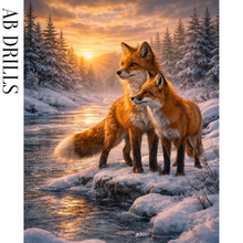 Ladda upp bild till gallerivisning, Diamond Painting Rävar Solnedgång
