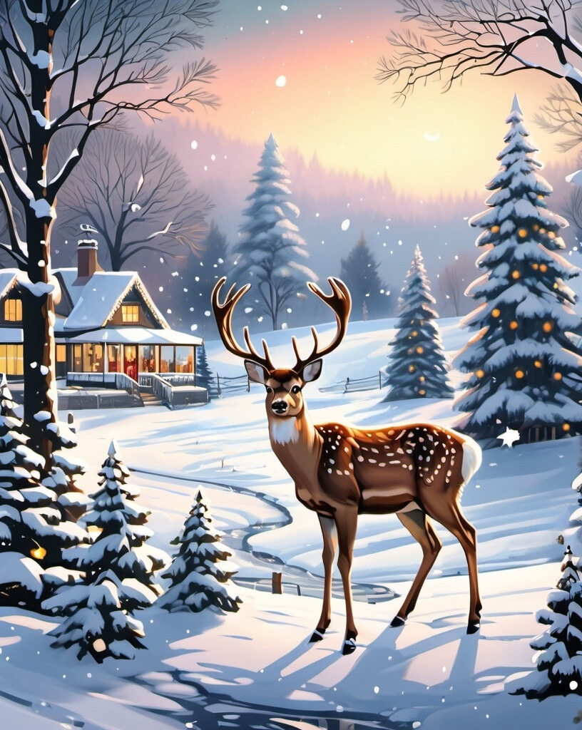 Diamond Painting Deer Winterlandscape*