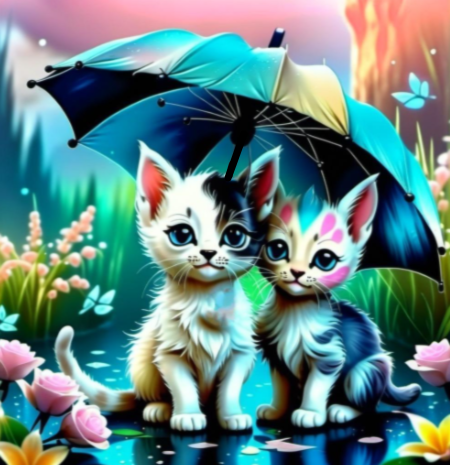 Diamond Painting Kittens Under Umbrella