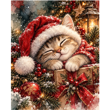 Ladda upp bild till gallerivisning, Diamond Painting Sleeping Christmas Cat
