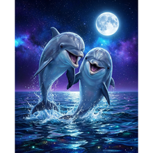 Ladda upp bild till gallerivisning, Diamond Painting Dolphins Moonlight
