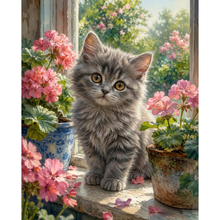 Ladda upp bild till gallerivisning, Diamond Painting Katt Pelargoner
