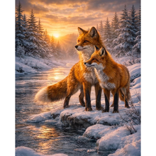 Ladda upp bild till gallerivisning, Diamond Painting Rävar Solnedgång
