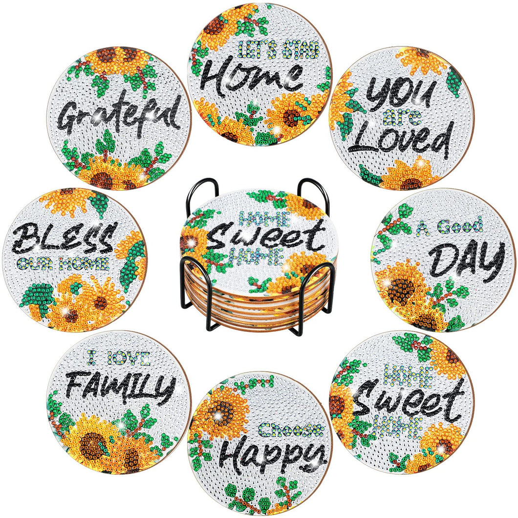 Diamond Painting Glasunderlägg 8-Pack Happy Words