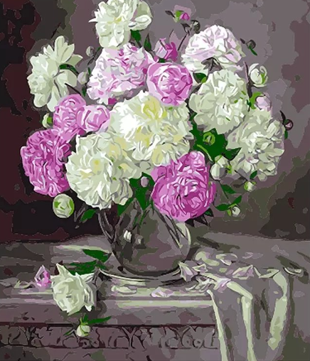 Paint By Numbers - Vita Och Rosa Pioner 40x50