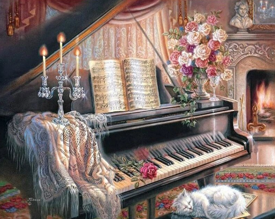 Paint By Numbers Katt Vid Piano 40x50