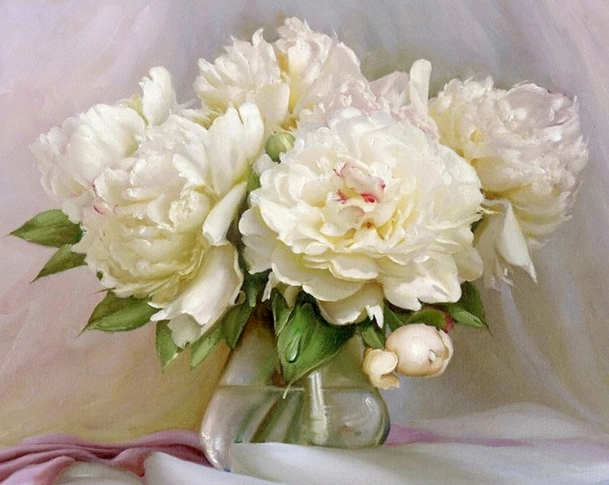 Paint By Numbers White Peony 40x50