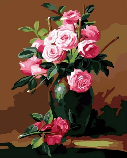 Paint By Numbers Pink Roses In Vase