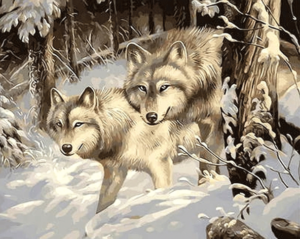 Paint By Numbers Wolves In Wood