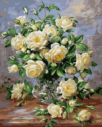Paint By Numbers Ljusgula Rosor I Vas