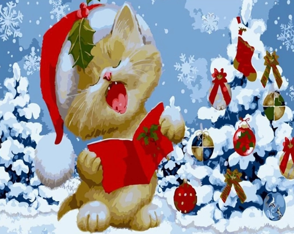 Paint By Numbers Singing Christmas Cat