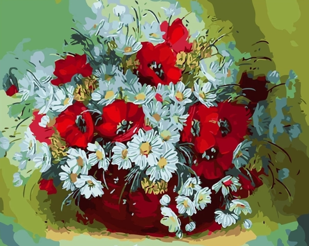 Paint By Number Röda Och Vita Blommor