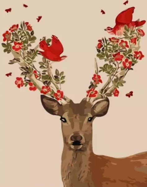 Paint By Numbers Deer Flower And Birds 40x50