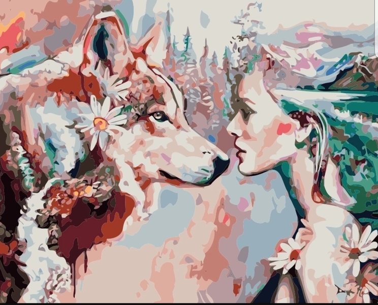 Paint By Number Woman And Wolf 40x50