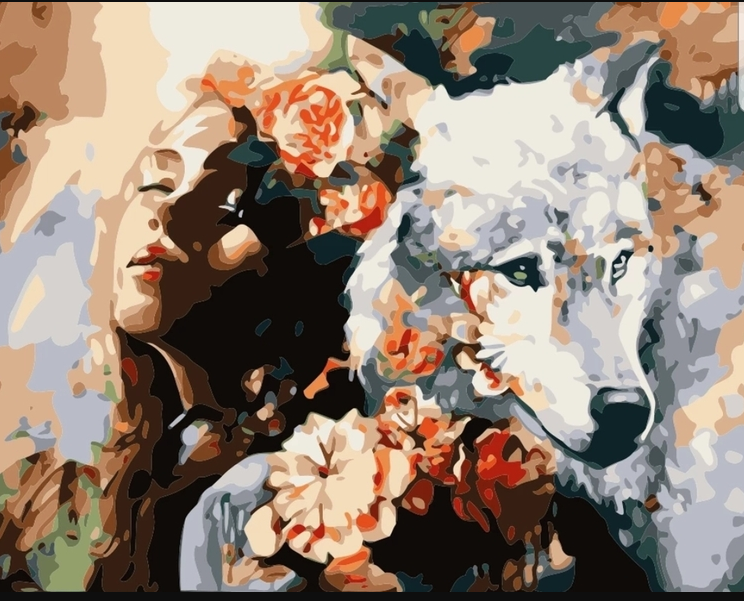 Paint By Numbers Flowergirl And Wolf 40x50