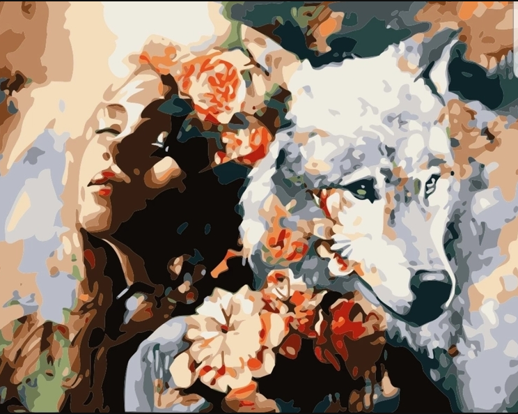 Paint By Numbers Flowergirl And Wolf 40x50