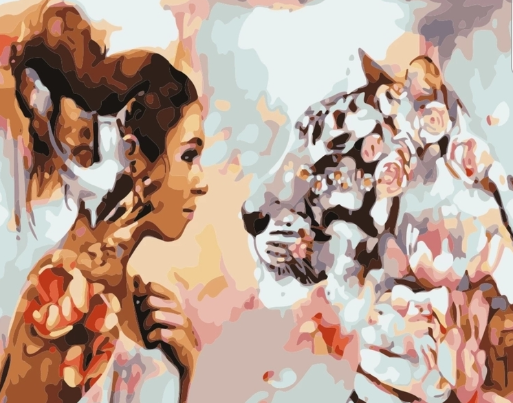 Paint By Numbers Woman And White Tiger 40x50