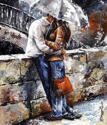 Paint By Numbers Lovers In Rain 40x50