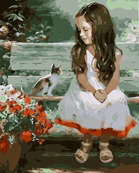 Paint By Numbers Flicka Med Katt 40x50