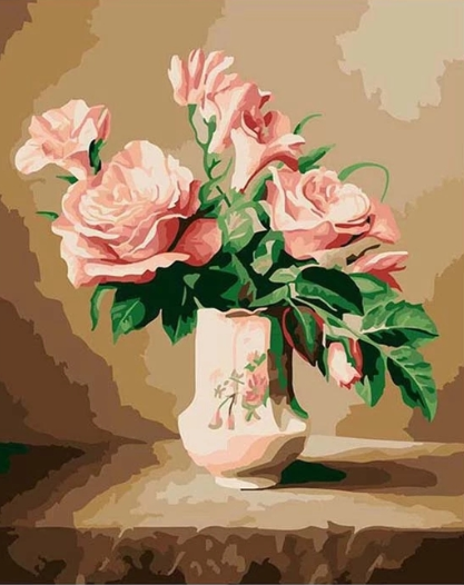 Paint By Numbers Rosa Bukett 40x50